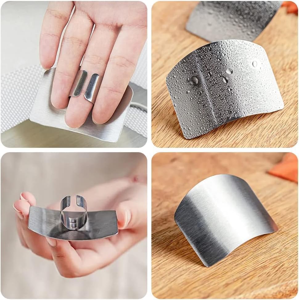 Promifun Finger Guards for Cutting, 4 Pcs Stainless Steel Finger Protector for Cutting Food, Knife Guard, Chopping Protector for Dicing and Slicing in Kitchens