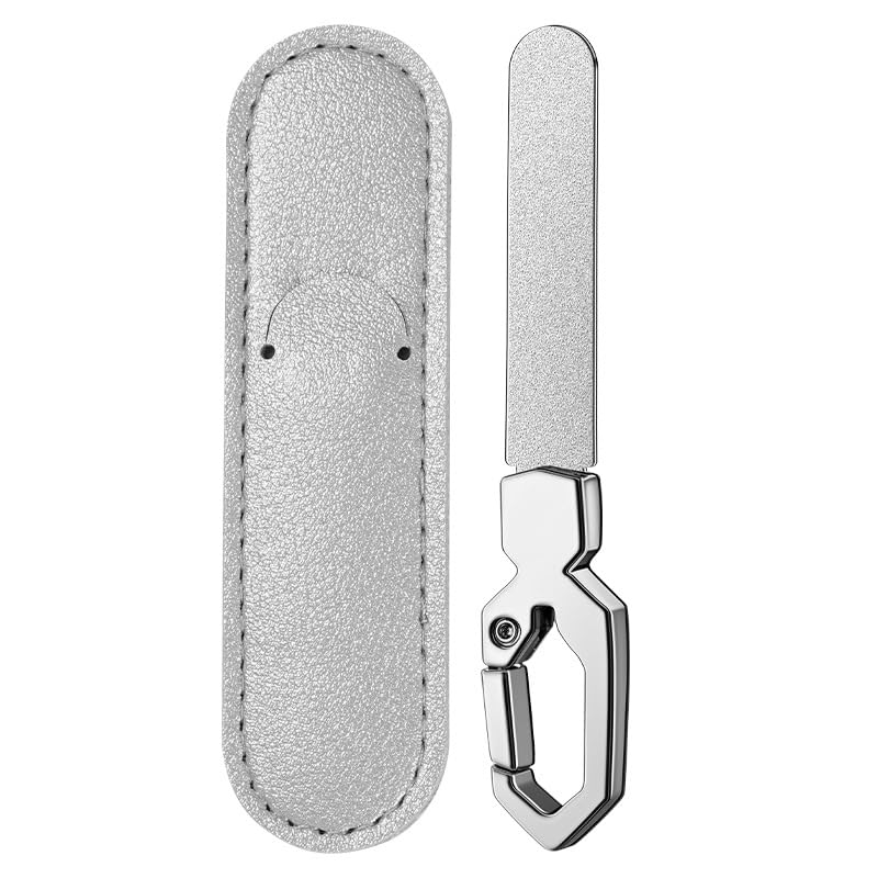 5-Pack Folding Stainless Steel Nail Files with Carabiner, Double-Sided Diamond Manicure Pedicure Files, Portable Metal Nail File with PU Cover for Home Travel Outdoor EDC - color: Bright Silver Set
