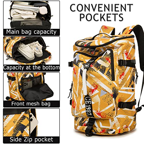 Gym Duffle Bag Waterproof black Laptop Backpack Suitable for Hiking, Fishing, Travel 40L Large Capacity Trendy Cool Lightweight Backpack for Men and Women - color: Yellow