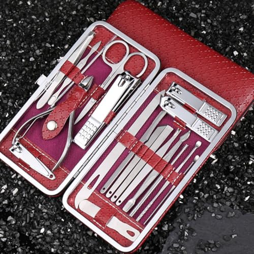 19 Pcs Manicure and Pedicure Kit with Portable Case Nail Grooming Tools for Travel Office and Home Use - color: Claret
