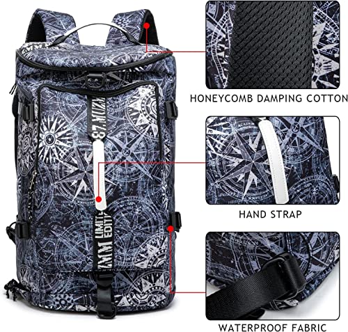 Gym Duffle Bag Waterproof black Laptop Backpack Suitable for Hiking, Fishing, Travel 40L Large Capacity Trendy Cool Lightweight Backpack for Men and Women - color: Black Circle 2
