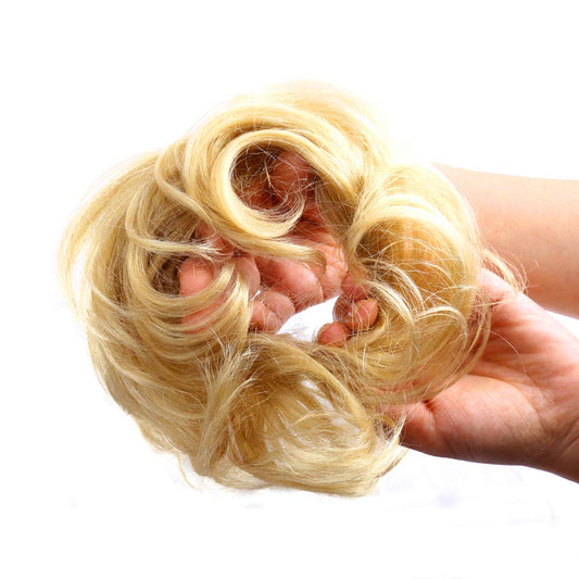 Bella Hair Instant Messy Bun Extension, Real Human Hair Scrunchies For Women Wavy Curly Up-Do Chignon Hairpiece (#613 Blonde/Bab