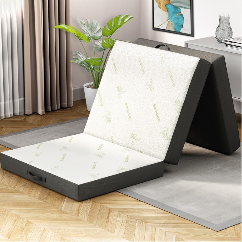 Cozzzi Folding Mattress - Twin Size Trifold Foam Mattress Topper with Removable Cover - Lightweight and Portable Sleeping Mat - Compact and Easy to Storage 75" x 31" x 4” (Grey) - size: Cot (75in x 31in x 4in), style: Gray