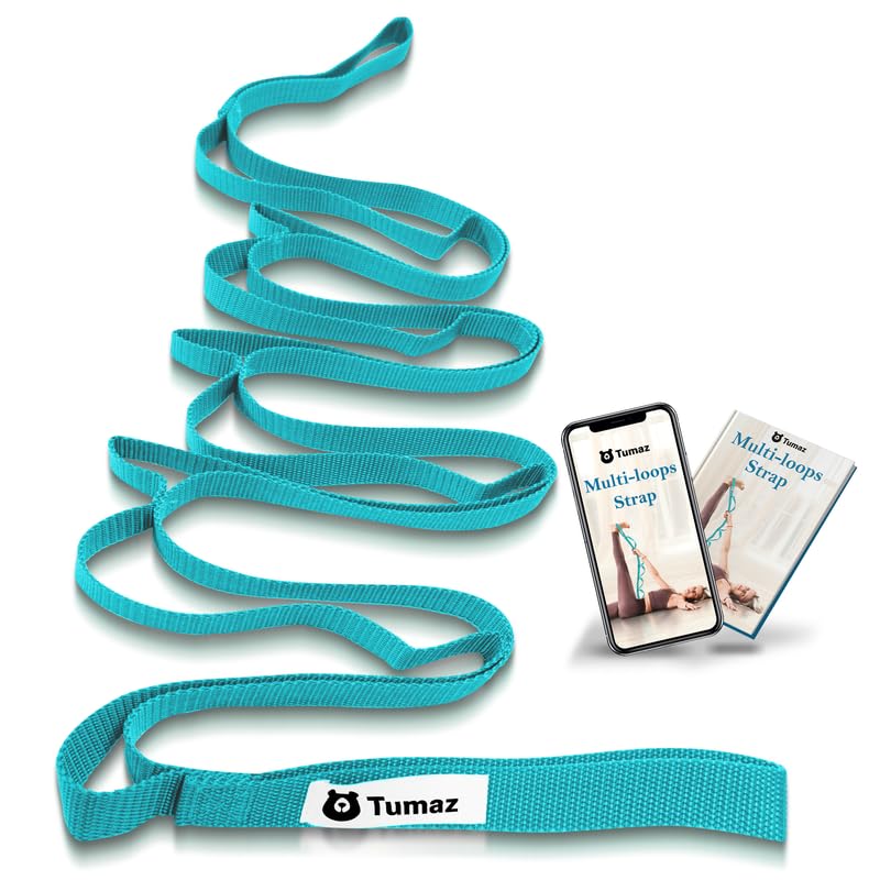 Tumaz Stretching Strap, 10-Loop Non-Elastic Yoga Strap | Designed for stretching, yoga, Pilates and rehab with 10 loops, durable webbing and a longer 79-inch design - color: Turquoise Lite, size: Budget-Essential