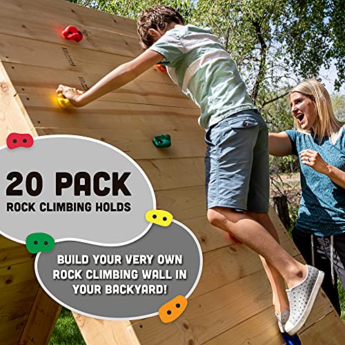Squirrel Products Rock Climbing Holds for Kids, Deluxe Extra Large Climbing Rocks with Mounting Hardware - DIY Rock Wall Indoor & Outdoor Playground Accessories Wall Climbing Kit - Ages 3+ - style: 20 Pack