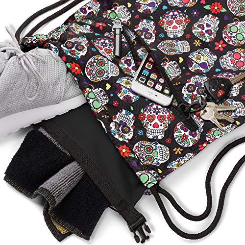 Skog Å Kust GymSak | Patented 2-in-1 Drawstring Cinch Bag with Removable Waterproof Dry Bag | Sugar Skulls - color: Sugar Skulls