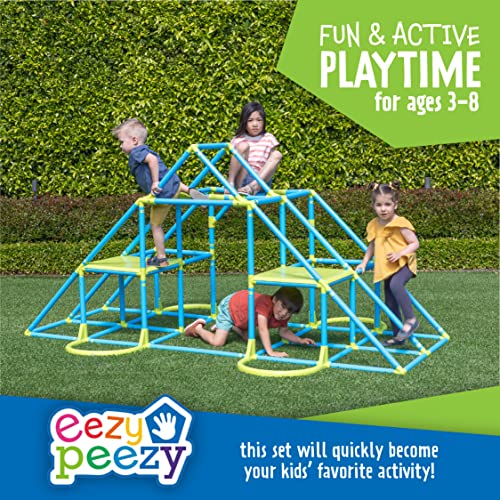Eezy Peezy Mega Pyramid Monkey Bars Climbing Tower Active Outdoor Fun for Kids Ages 3 to 8 Years Old, Blue/Green - color: Blue/Green