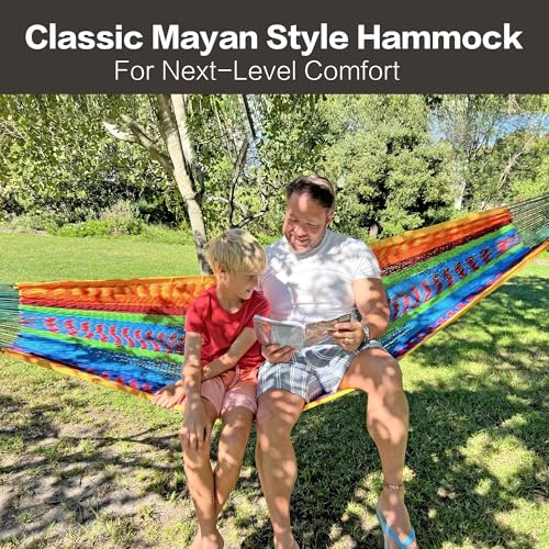 CHULIM Handwoven Mayan Hammock with 10ft Tree Straps, 550lbs Capacity Soft Rope Double Hammock, Portable Outdoor Hammock with Carry Bag for Camping Backyard Beach - Coffee - color: Coffee