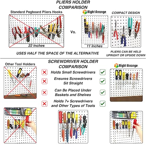 Peg Board Hooks for Hanging Tools with Bins and Baskets – Tool Organization Accessories Kit – Organizer Set of 1 inch, 2 inch, 4 inch L Hooks, J Hook, Pliers Rack, Screwdriver Holder - size: Set w/ Baskets+Bins