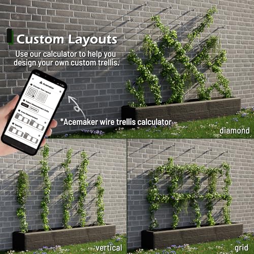 Wire Trellis Kit, 12-Set 5/64” (2mm) Crosshead Kit with 53ft Cable | T316 Marine Grade Stainless Steel, Wall-Mounted Cable Trellis for Climbing Plants Outdoor, Garden Fence Espalier System - size: 12 Sets