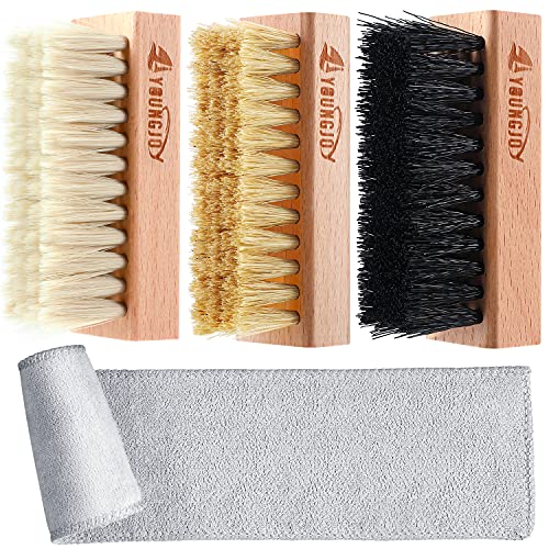 YoungJoy 3 Pieces Dual Sided Sneaker Shoe Cleaner Brush Set Shoes Clean Brush Kit Both Boar and Plastic Bristles with Microfiber Cloth (D) - style: D