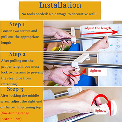 BAOYOUNI Tension Closet Shelf Heavy Duty Organizer Rack Stainless Steel Expandable Storage Shelves Rod Ivory, 39.76-60.04 Inch - size: (38.98-60.24) IN