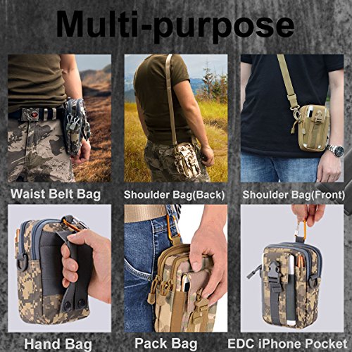 ofone Small Tactical Molle Pouch, Military Waist Pouch EDC with Smartphone Holster Holder Utility Gadget Belt Bag for Outdoor - color: Khaki