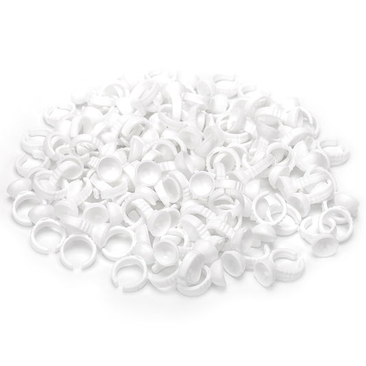 100Pcs Disposable Plastic Nail Art Tattoo Glue Rings Holder Eyelash Extension Rings Adhesive Pigment Holders Finger Hand Beauty