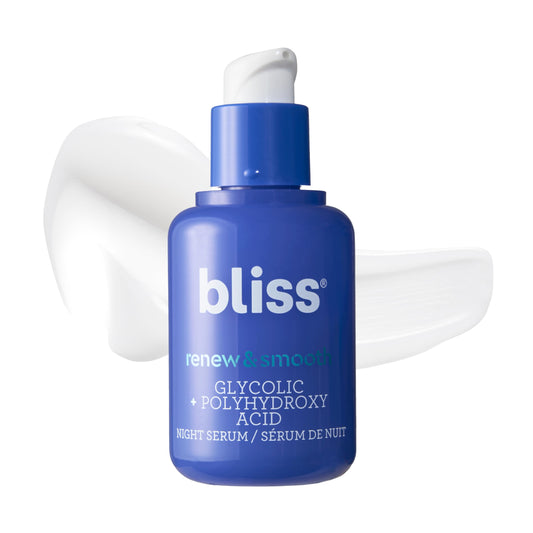 Bliss Renew & Smooth Night Face Serum | Aha Glycolic + Polyhydroxy Acid Blend | Exfoliates & Brightens Dull Skin | Hydrates & Re