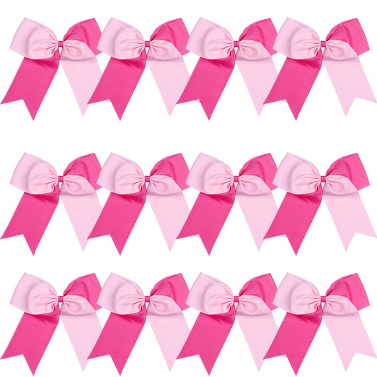 8 Inch 2 Colors Jumbo Cheerleader Bows Ponytail Holder Cheerleading Bows Hair (Pink/Hot Pink)