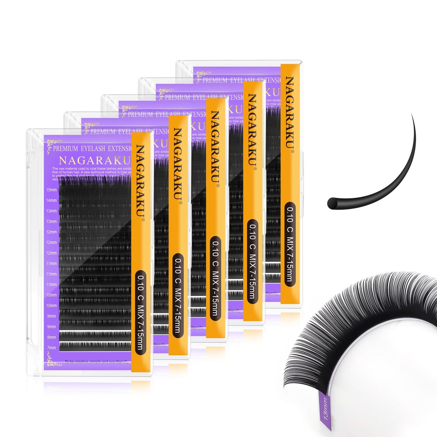 Nagaraku 5 Trays Eyelash Extensions 0.10Mm C Curl 7-15Mm Mix Tray Individual Lashes Classic Matte Black Faux Mink 16 Rows Profes