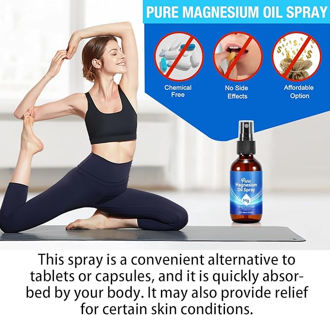Topical Magnesium Oil Spray, Pure Magnesium Oil Spray for Feet, 100% Pure and Organic, Quick Absorption - Natural Source with Powerful Organic Blend of Essential Oils 2.02 fl oz (2 Fl Oz (Pack of 1))