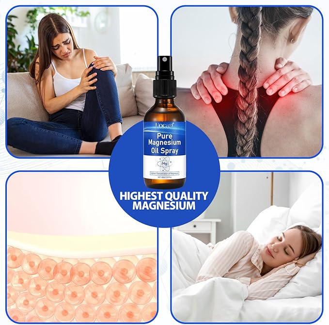 Pure Magnesium Oil Spray, Organic Magnesium Spray for Feet, Nourish The Skin, Unclog Pores, Alleviate Hair Loss, 2 Oz