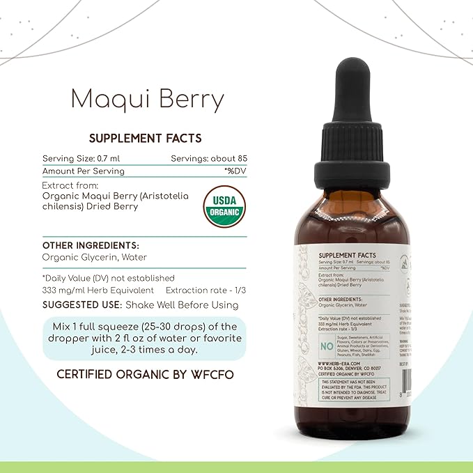 Maqui Berry B60 Alcohol-Free Herbal Extract Tincture, Super-Concentrated USDA Organic Maqui Berry (Aristotelia chilensis) 2 fl oz