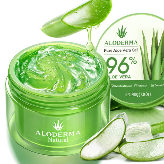 Aloderma Organic Aloe Vera Gel For Face & Body, 96% Pure Aloe Gel Made Within 12 Hours Of Harvest, Ideal For Skin, Scalp, & Hair