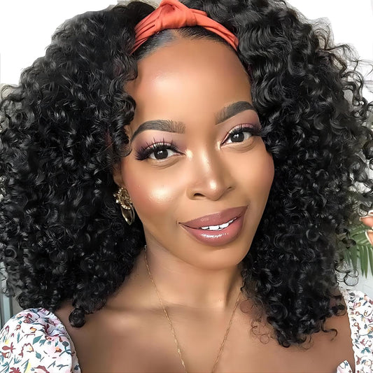 Isee Headband Wig Human Hair Kinky Curly Human Hair Wigs For Black Women Glueless None Lace Front Wigs 180% Density 24Inch