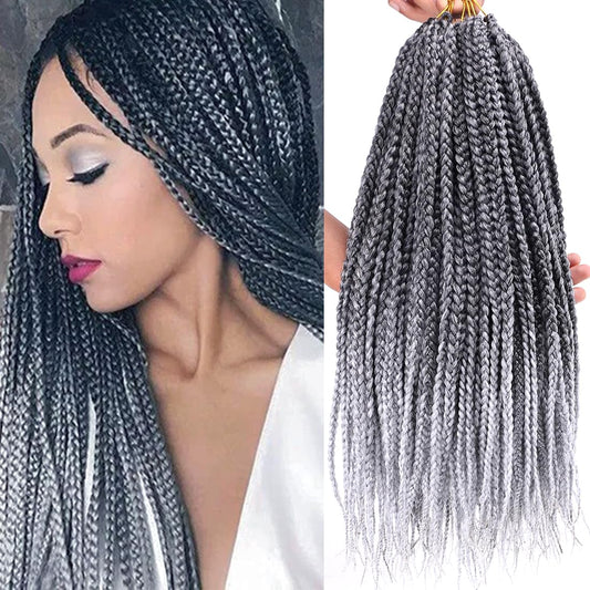 Box Braid Crochet Hair 18 Inch 8 Packs Silver Gray Ombre Grey Goddess 3X Box Braids Crochet Hair Pre Looped Synthetic Braiding H