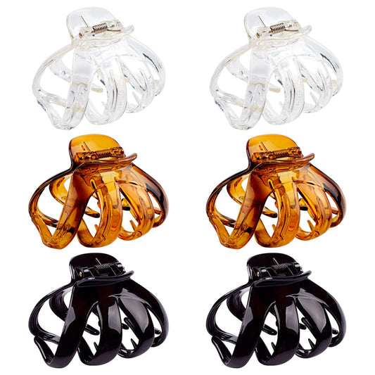 Maorulu Big Claw Hair Clips For Women And Girls, Strong Hold, 6 Packs (Black, Clear, Tortoise)