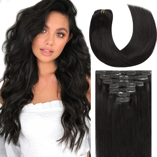 Lacer Clip In Hair Extensions Real Human Hair Natural Black 120G 7Pcs 16 Inch Real Human Hair Extensions Clip In Straight Natura
