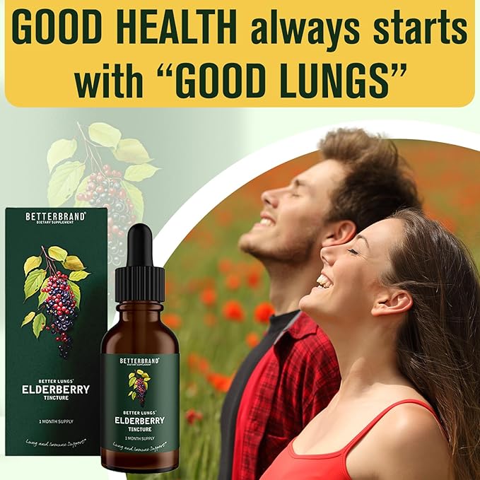 Betterbrand BetterLungs Elderberry Tincture Dietary Supplement - All Natural Sugar-Free Non-GMO Vegetarian for Winter Immune Support (30 Day)
