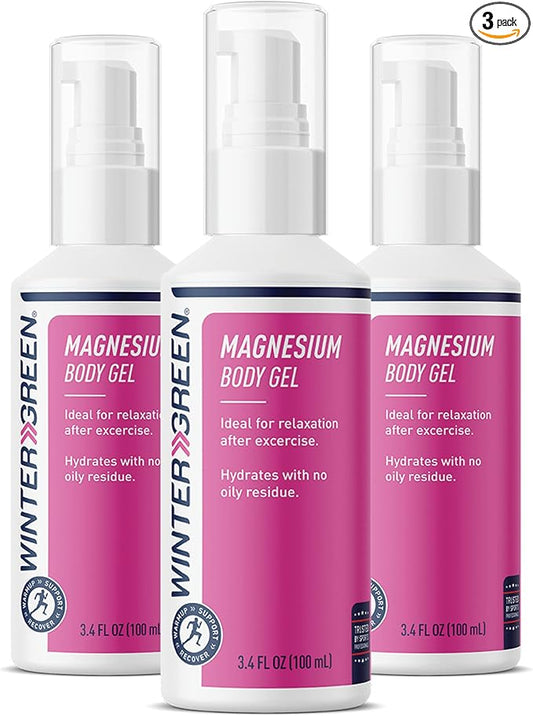 Magnesium Body Gel, Pure Magnesium, Wintergreen Oil, & Arnica Oil, 3-Pack 3.4 Fl Oz Bottles (10.2 Fl Oz Total)