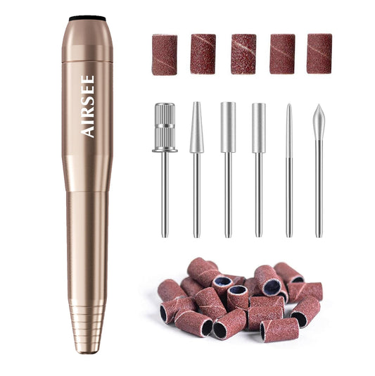 Airsee Electric Nail Drill, Portable Usb Nail Efile Machine For Beginners, Nail File Manicure Pedicure Dremel Kit With 6 Bits 26