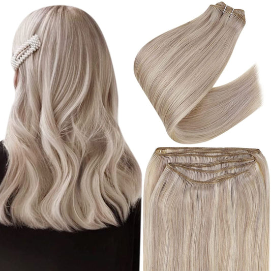 Easyouth Weft Hair Extensions Human Hair Blonde Sew In Extensions Ash Blonde Highlight Bleach Blonde Weft Hair Extensions Straig