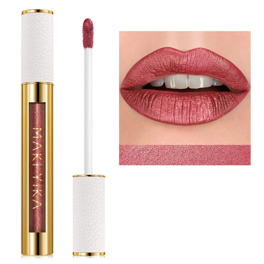 Maki Yika Red Lipstick For Women Metallic Lipsticks Glitter Long Lasting Lipstick No Smudge No Transfer Liquid Pink Lip Gloss (B