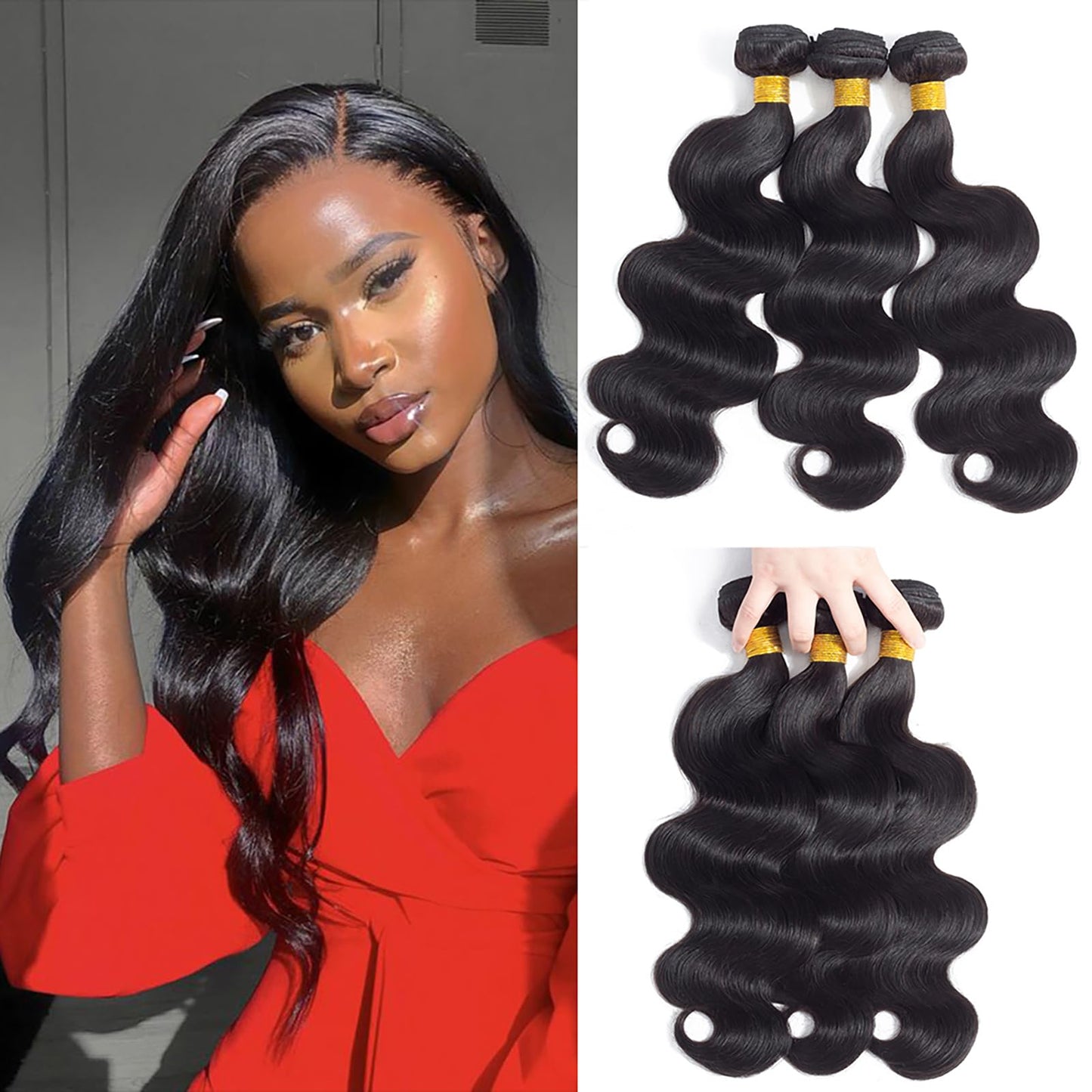 Kapelli Hair Brazilian Virgin Hair Body Wave 3 Bundles (20'' 22'' 24'' 300G) 10A Brazilian Remy Virgin Body Wave Human Hair Bund