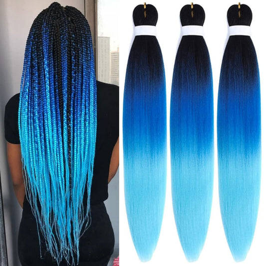 Leticia Ombre Sea Blue Braiding Hair Pre Stretched Braids Kanekalon Braiding Hair Extensions