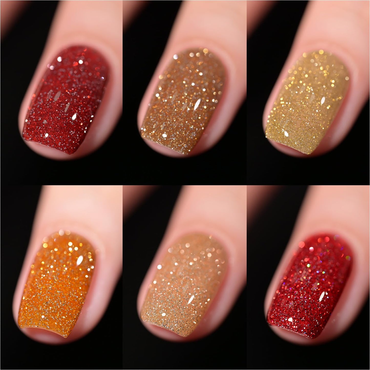 Gaoy Reflective Glitter Gel Nail Polish Set Of 6 Colors Including Red Yellow Brown Orange Gel Polish Kit For Nail Art Diy Manicu