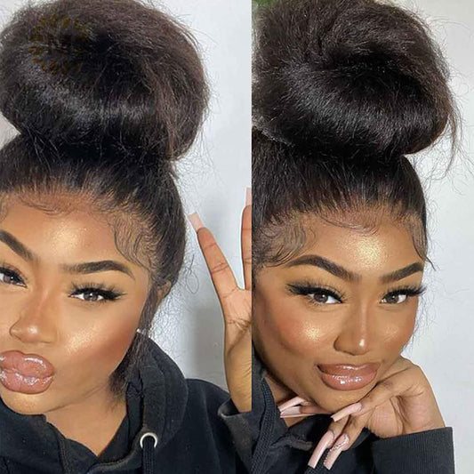 Alidiamond 360 Lace Front Wigs Human Hair Kinky Straight 360 Frontal Wigs For Black Women 16 Inch 180% Density 10A Remy 360 Full