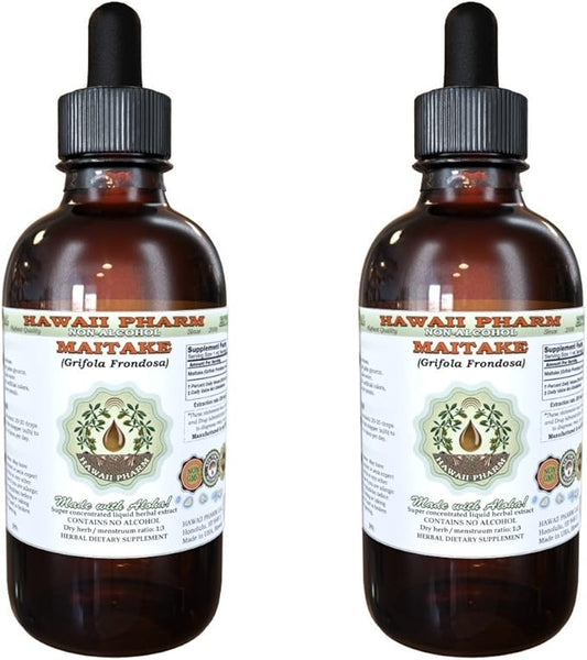 Maitake Alcohol-Free Liquid Extract, Organic Maitake (Grifola Frondosa) Dried Mushroom Glycerite Natural Herbal Supplement, Hawaii Pharm, USA 2x4 oz