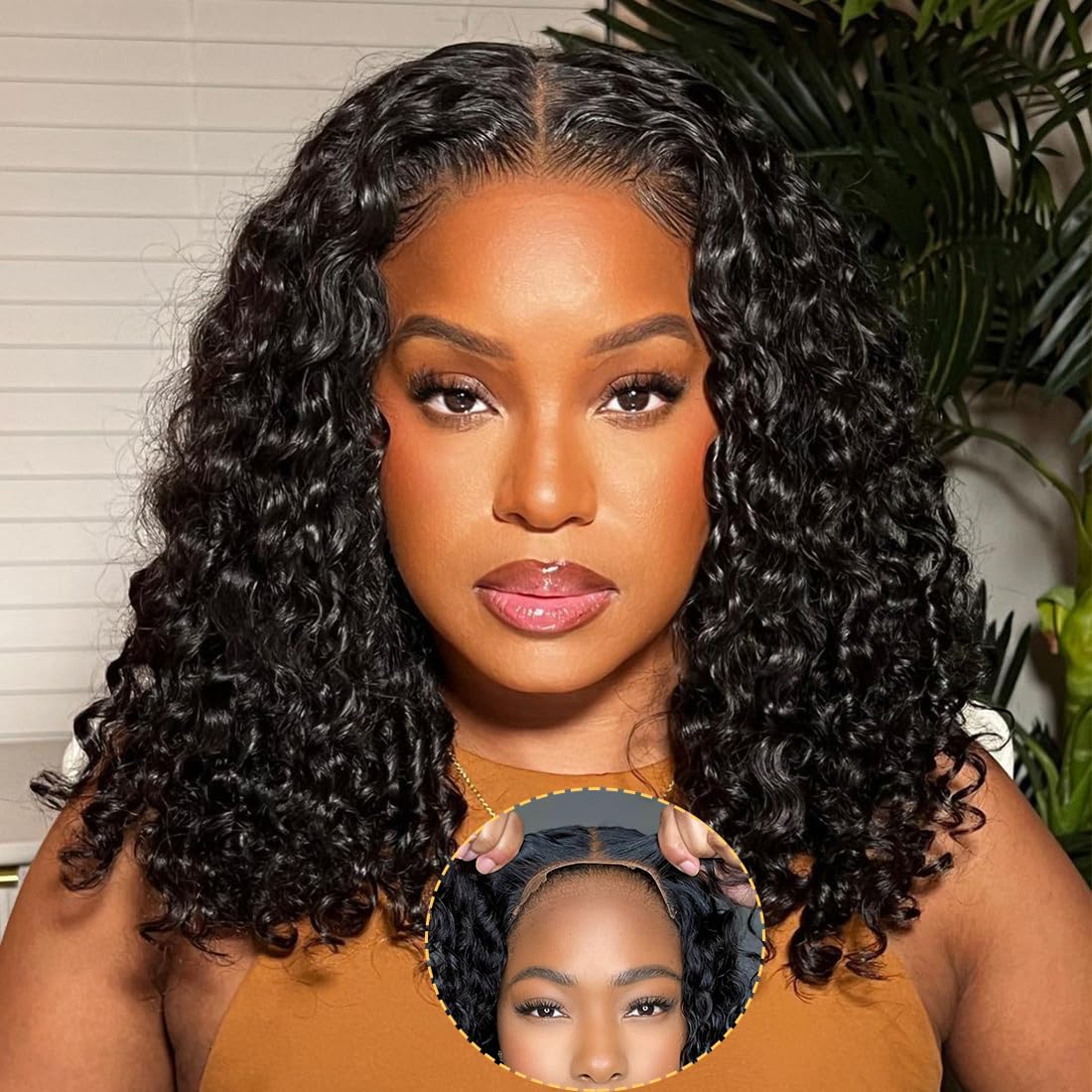 Domiso 14 Inch Glueless Wear And Go Bob Wig Deep Wave Bob Wigs Lace Front Wigs Human Hair Lace Pre Cut Hairline Pre Plucked No G