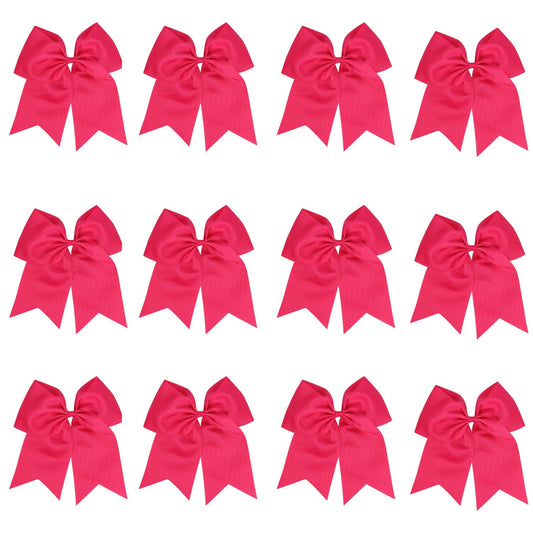 8 Inch Cheerleader Bows Ponytail Holder Cheerleading Bows Hair Tie(Shocking Hot Pink)