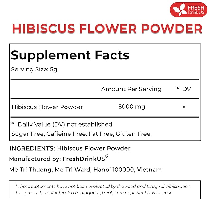 FreshDrinkUS, Premium 28oz Hibiscus Flower Powder, 100% Natural and Pure from Hibiscus Flowers, Natural Food Coloring, Hibiscus Flowers Tea, No Additives, No Gluten, No Sugar, Vegan