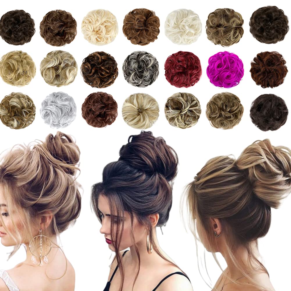 Qunlinta Messy Bun Hair Piece Hair Bun Thick Updo Scrunchies Hair Extensions Ponytail Hair Pieces For Women Girls Dark Auburn