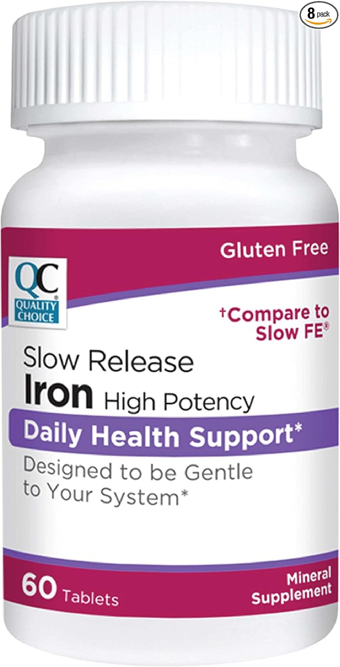 Quality Choice Iron High Potency Slow Release Tablets, 45mg, 60 Tabets Each (Pack of 8)