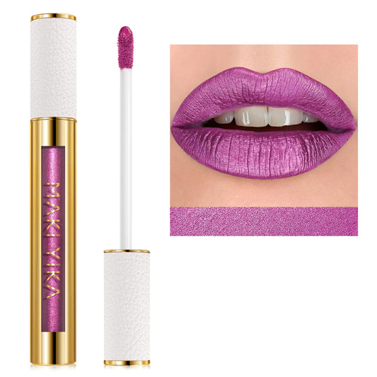 Maki Yika Purple Lipstick For Women Metallic Lipsticks Glitter Long Lasting Lipstick No Smudge No Transfer Liquid Pink Lip Gloss
