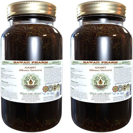 Alkanet Alcohol-Free Liquid Extract, Alkanet (Alkanna Tinctoria) Dried Root Glycerite Hawaii Pharm Natural Herbal Supplement 2x32 oz Unfiltered