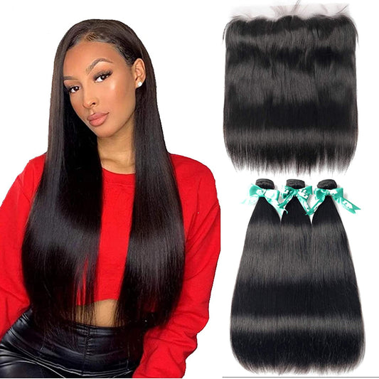 Beauhair Straight 3 Bundles With Frontal (24 24 24+20 Frontal) 13X4 Ear To Ear Lace Frontal With Bundles Unprocessed Virgin Huma