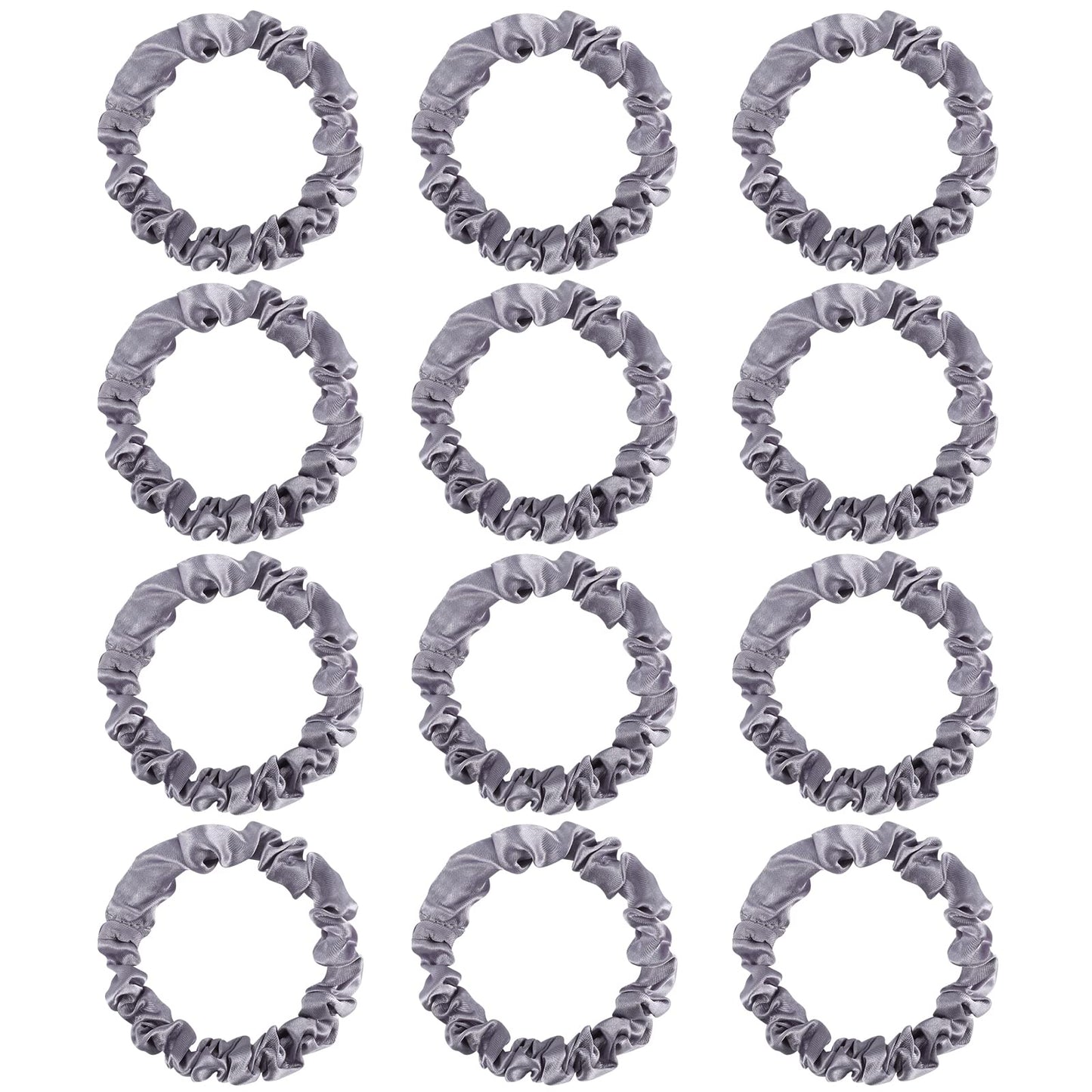 12Pcs Satin Scrunchies, Silver Gray Satin Hair Ties Elastic Hair Bands Ponytail Holder Hair Accessories For Women Girls