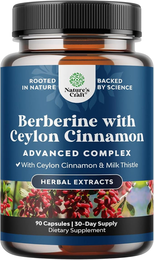 Balancing Berberine Plus 1200mg Per Serving Complex - Antioxidant Berberine with Ceylon Cinnamon Capsules Plus Silymarin Milk Thistle Extract - Active PK for Heart Health Support 90 Capsules