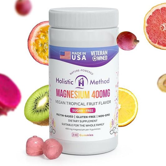 Magnesium Citrate Gummies - Sugar-Free, Vegan and Non-GMO for Better Sleep and Relaxation - No Sugar Alcohol - Magnesium Supplement for Adults, Teens and Kids - Tropical Fruit - 240 Chews